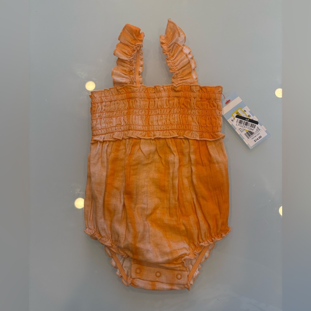 Orange Ruffled Baby Romper cat and jack size 6-9 months.